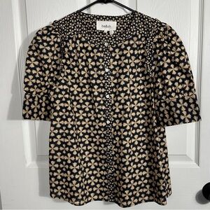 ba&sh Colette top, short puff sleeve, navy multi, size XS/2, spring, summer